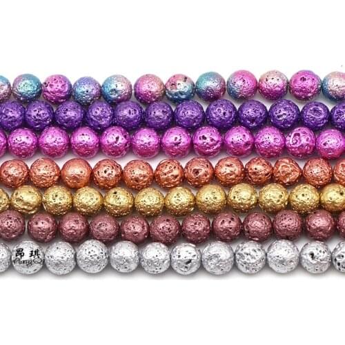 8mm Natural Plating Color Volcanic Rock Lava Stone Loose Beads For Jewelry Making Bracelet Necklace DIY Acceessories 15'' Strand