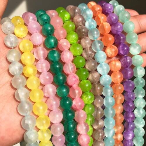 Natural Stone Green Pink Blue Purple Jades Chalcedony Beads For Jewelry DIY Making Charm Bracelet Accessories 15'' 4 6 8 10mm