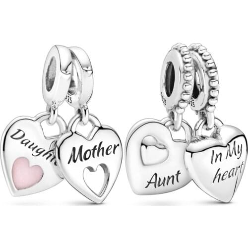 DIY Charm Mother Daughter Aunt & Niece Split Heart Pendant 925 Sterling Silver Bead Fit Fashion Bracelet Necklace Jewelry