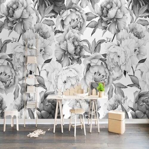 Custom Mural Wallpaper 3D Black And White Peony Flower Wall Painting Living Room Sofa TV Background Home Wall Decor Wall Paper