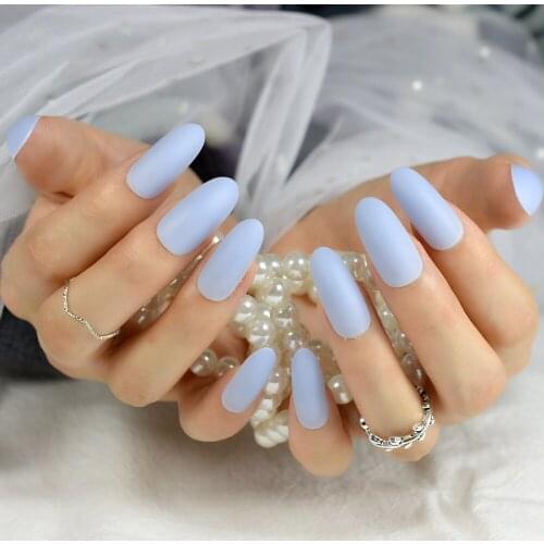 Artificial Long Lady False Nails Medium Sky Blue Matte Press-on Nails Full Cover Manicure Tools Salon Products