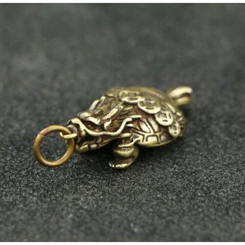 Collection Chinese Brass Carved Coin Animal Dragon Turtle Bring Money Exquisite Small Pendant Statues