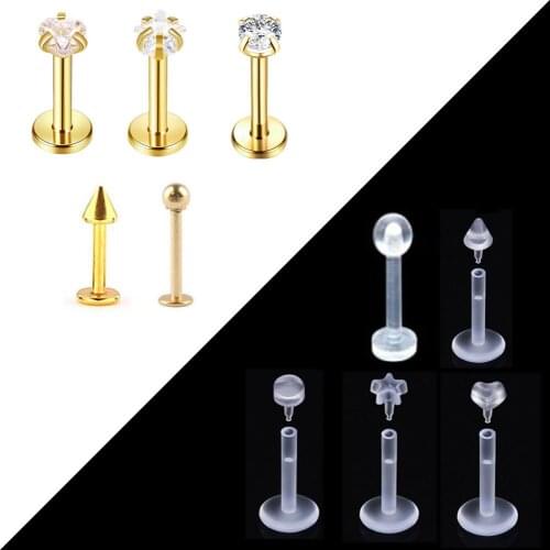 10Pcs Stainless Steel Acrylic Zircon Labret Monroe Ring Lip Ring Ear Helix Ring Ear Stud Lip Studs Body Piercing Jewellery