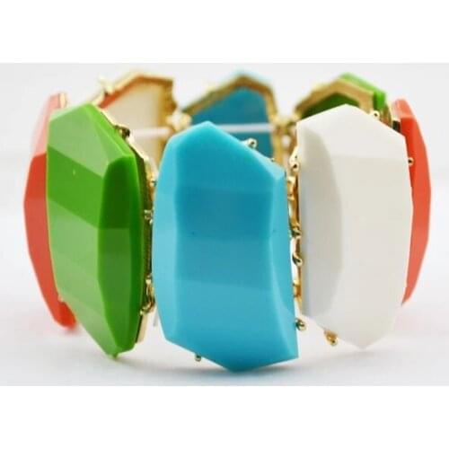 Korean Colorful Acrylic Bead Elastic Bracelets Bangle Pulseras Wide Natural Stone Women Charm Bracelet Arm Bohemia Beach Jewelry