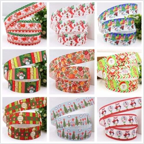 YJHSMY 9 Style1493169,22/25mm 5yard/lot Christmas Printed grosgrain ribbon, DIY handmade materials,headwear accessories, wedding