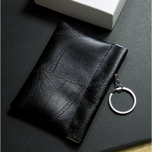 Leather Key Wallet with Keyring Long Pocket Coin Purse Men Small Money Change Bag Card Holder Pouch Vintage Black New Fashion
