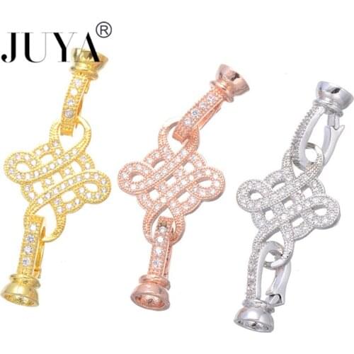 2019 New wholesale Copper Zircon Knot Charms Fold Over Clasps Connectors DIY Strands Pearls Bracelets Necklace Findings bijoux