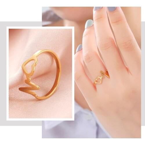Teamer Fashion Heartbeat Ring Women Simple Love Wave Finger Rings Stainless Steel Jewelry Accessories Lover Gifts 2021 New