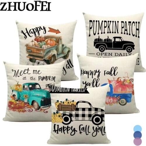 Turkey Day Cushion Cover 45X45CM Thanksgiving Decor Pumpkin Truck Print Pillow Case Sofa Seat Throw Pillowcase Letter Pillowslip