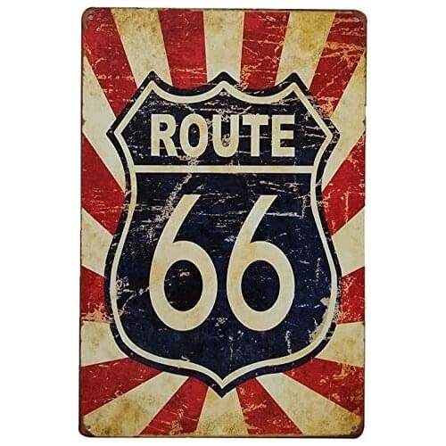 Nonbrand Route 66 Retro Metal Tin Sign Vintage Retro Man Cave Garage Room Wall Decor