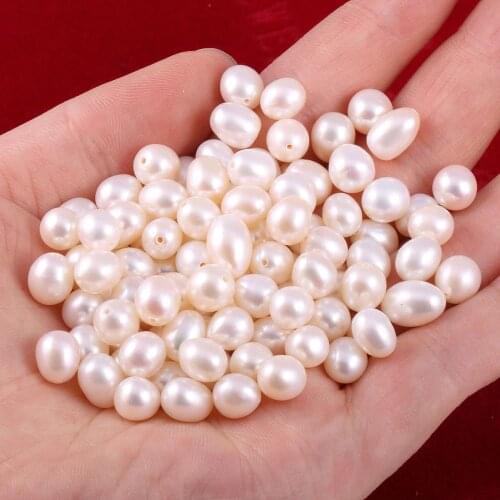 New 5pcs Natural Freshwater Pearls Rice Shape Half Hole Pearls for Making DIY Jewelry Necklace Accessories Size 7-8mm