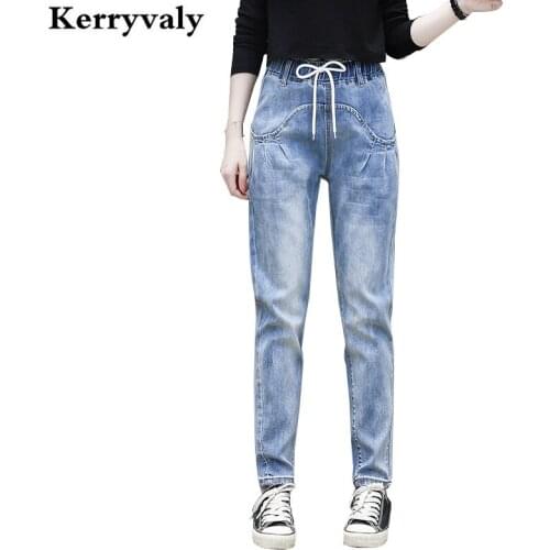 New 4XL Plus Size Loose Elastic Waist Vintage Jeans Women Autumn Denim Harem Capri Pants Female Trousers K9201