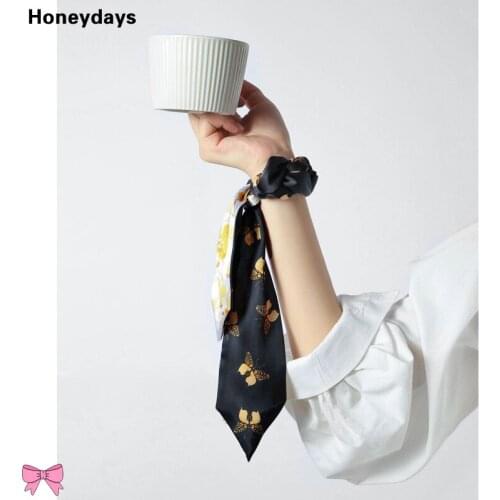 New Peony Print Narrow Long Scarf Retro Rich Bird Chiffon Silk Scarf Tied Bag Scarves Hair Accessories Artistic Neckerchief Belt