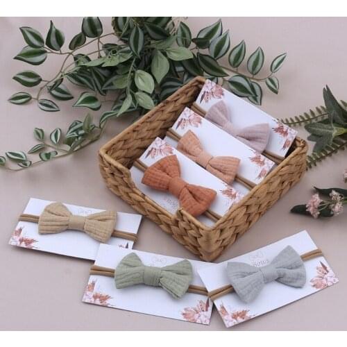 T5EC Baby Girls Elastic Bow Headband Solid Color Bowknot Hair Band Turban Soft Cotton Headwear Hair Accessories for Newborn Kids