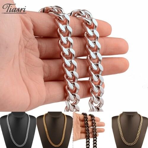 Tiasri 9mm Hip Hop Man Necklace Bracelet Gothic Chain on The Neck Cuban Link Collar Choker Stainless Steel Jewelry Accessories