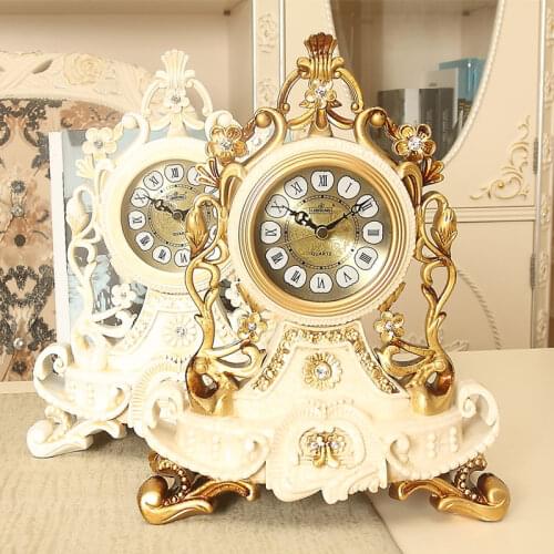 Hot Luxury European Table Clock Home Decoration Resin Desk Clock Bedroom Office Desktop Clock Desk Royalty Home Watch Table