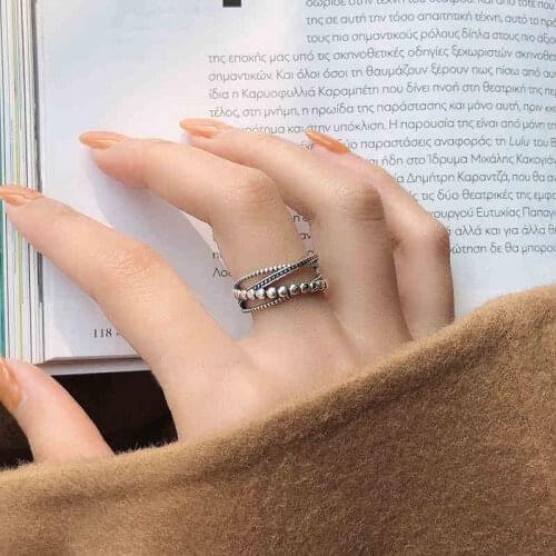 Retro Multi-layer Stackable Twist Woven 925 Sterling Silver Adjustable Rings For Women Tibetan Trendy Antique Jewelry Gift
