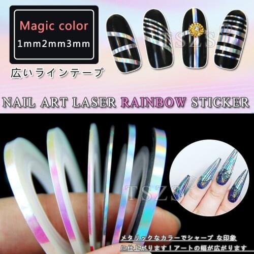 10pcs/lot 3mm 2mm 1mm Self-adhesive iridescent nail art laser rainbow sticker nail glitter