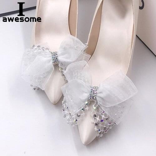 DIY Beautiful Mesh Bow Knot Shining Bridal Wedding Party Shoes Accessories For High Heels sandals Boots Slippers Decorations