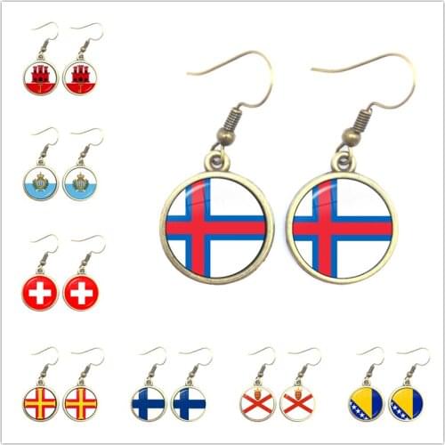 Gibraltarian Jersey San Marino Switzerland Guernsey Finland Faroe Islands Bosnia And Herzegovina Albania Glass Drop Earrings
