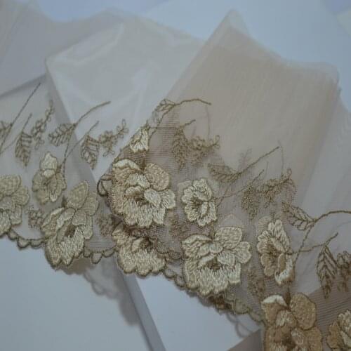 Somelace 15CM Width (2yards/lot)Embroide brown mesh flowers Hight quality lace fabrics embroidered lace trim-m16071001