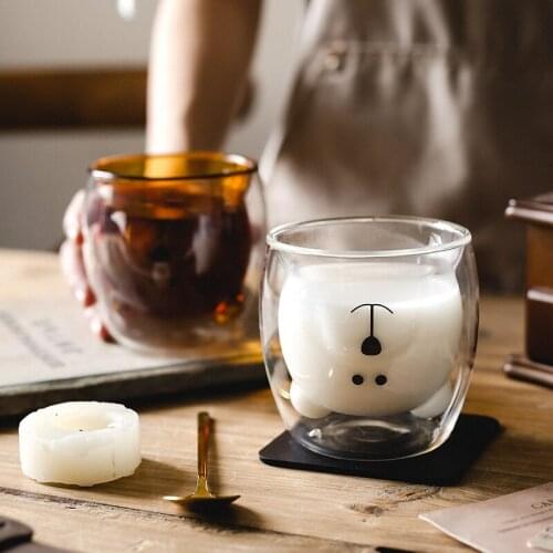 Ins Wind Home Double Bear Water Cup Breakfast Milk Coffee Creative Shape Glass Cute Animal Male And Female Couples