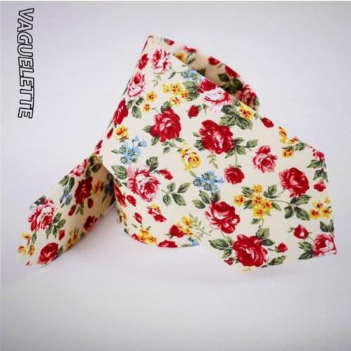VAGUELETTE Elegant Floral Ties For Men Handmade Knit Cotton Skinny Slim Tie Men Pattern Printed Funny Casual Party Ties 6.5 CM