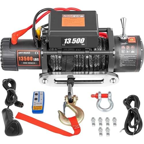 13500LBS 12V Electric Synthetic Rope Winch 6123.5Kg Gear Train Roller Fairlead