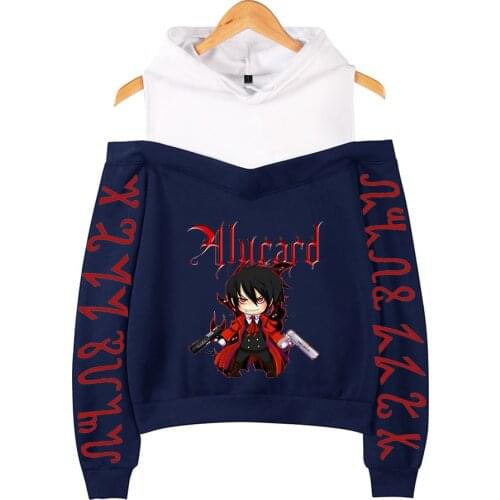 Anime Hellsing Hoodies Female Off Shoulder Sweatshirt Womens Hoodie Harajuku Streetwear Japanese Anime Girls Clothes