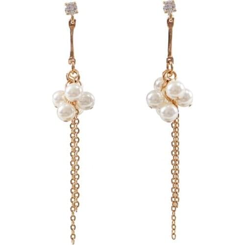 LANFLORA fashion Long tassels women pearl earrings copper alloy earrings Classic bulk wholesale earrings