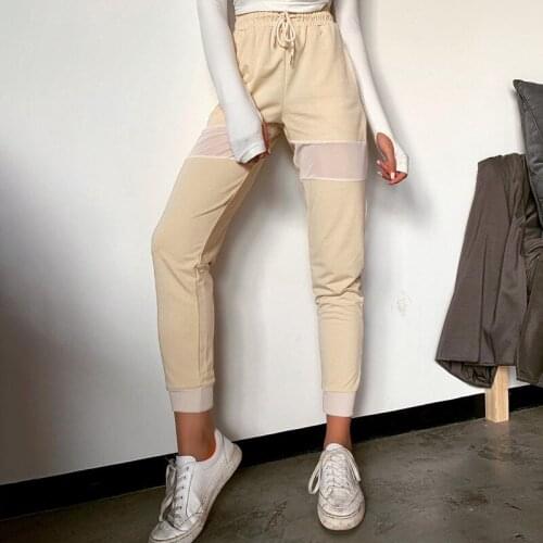 Summer Mesh Patchwork Elastic High Waist Pants Women Gothic Streetwear Harajuku Hippie Sweatpants Casual Joggers Trousers