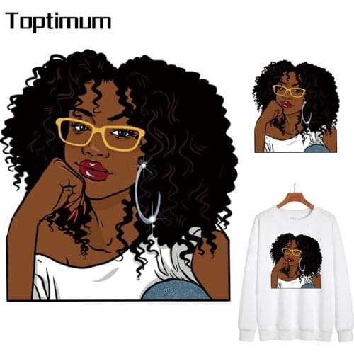 Woman with the Glasses Patches Thermal Heat Transfer Stickers Stripes Clothes Iron On Patches Women T-shirt Decal Diy applique