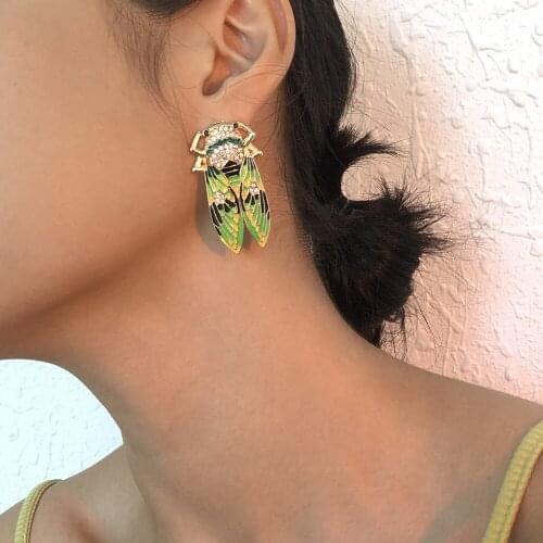 New Fashion Creative Pendientes Personality Green Colorful Insect Rhinestone Stud Earrings for Women Trendy Party Jewelry