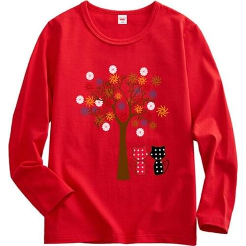 YourSeason Teenage Girls Long Sleeve Tops Spring Autumn Lovely Cat Cotton Tree Printed T-shirts O Neck For Baby Girl