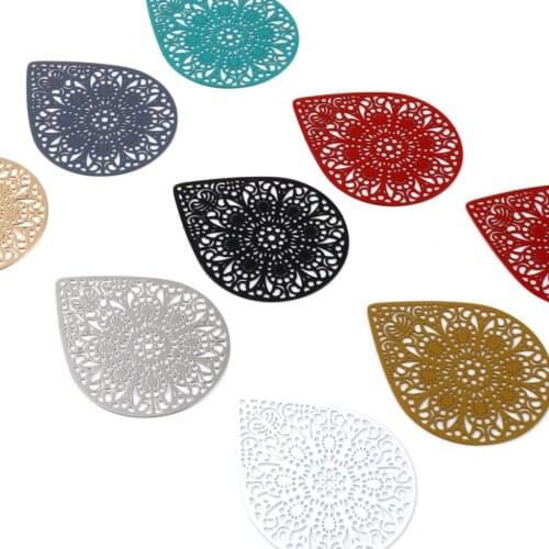 10 PCs Hollow Flowers Drop Filigree Stamping Pendants Painted Flower Charms For DIY Earring Jewelry Making Finding 4.9 x 3.9cm