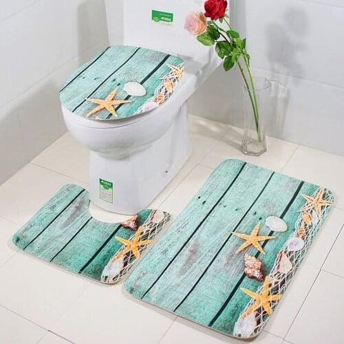 3Pcs/set Bathroom Mat Set Toilet Rug Ocean World Flannel Anti Slip Bath Mat Rugs Home Decor Bathroom Products Tapete Banheiro