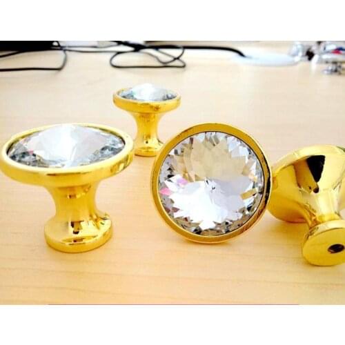 34mm Kitchen Cabinet Handles Diamond Shape Crystal Glass Knobs Cupboard Pulls Drawer Knobs Furniture Handle Hardware Wholesale