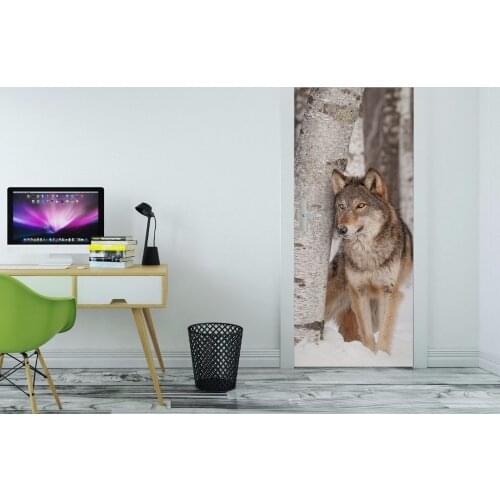 3D Modern Forest Grey Wolf Door Mural Wallpaper mural Wall Print Decal Wall Deco Wall Mural Photo self adhesive door wrap
