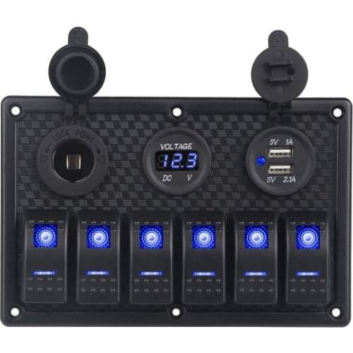 5/6 Gang LED Rocker Swtich Panel Waterproof Digital Voltmeter Dual USB Port Socket 12V Outlet Combination Car Boat Switch Panel