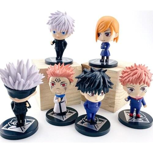 6pcs/set Jujutsu Kaisen Gojo Satoru Ryomen Sukuna Yuji Itadori Fushiguro Nobara Kugisaki Cute Standing Ver. Gift PVC Model 8cm