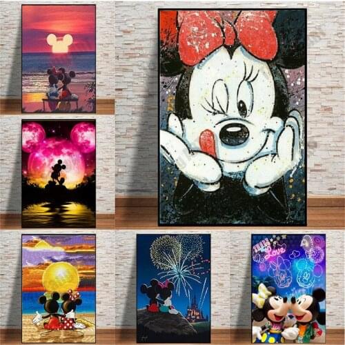 Mickey Mouse Love and Donald Duck Anime Poster Fashion Disney Canvas Painting Prints Cartoon Pictures Wall Art Home Decor