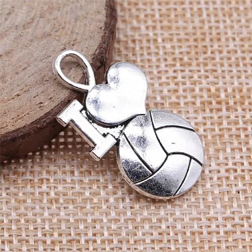 Free shipping 29pcs 17x31mm antique silver I love volleyball charms diy retro jewelry fit Earring keychain hair card pendant
