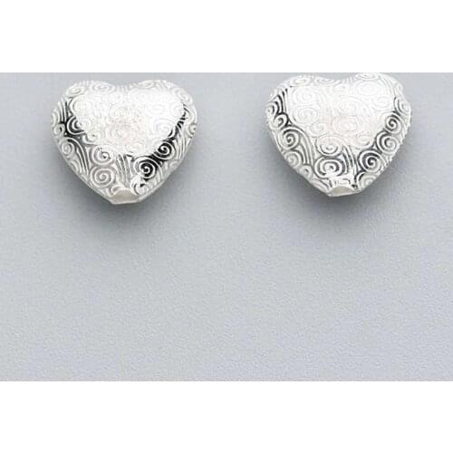 925 Sterling Silver Circle Print Heart Spacer Beads DIY Fancy Women Men Jewelry Handmade Bracelet Silver Beads Gift Findings