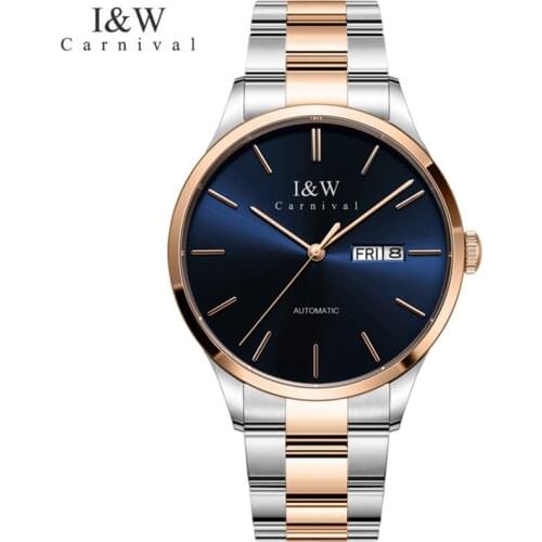 CARNIVAL Brand Luxury Gold Blue Watch For Men Fashion Business Automatic Watch Sapphire Double Calendar Waterproof Montre Homme