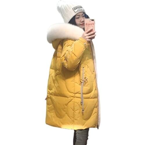 Real Fox Fur Collar Long Down Jacket Womens Winter Clothes 2021 New Korean Style Big Pocket Plus Size Loose Jackets For Women