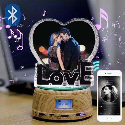 Dropshipping Photo/Text Customized Love K9 Crystal Photo Frame Women Valentines Day Gift Bluetooth Music Swivel Lamp
