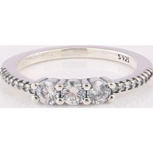 S925 Silver Three-Stone With Crystal Ring For Women Wedding Party fit Lady Fine Jewelry