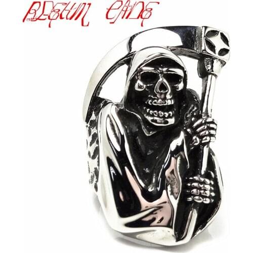 Punk Rock Death Sickle Skull Ring Stainless Steel Vintage Nightclub Ring Casting Jewelry