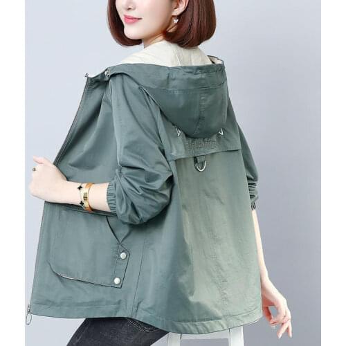 Womens Jacket 2021 New Spring Autumn Women Basic Coat Long Sleeve Casual Hooded Jackets Loose Female Windbreaker Outwear 4XL