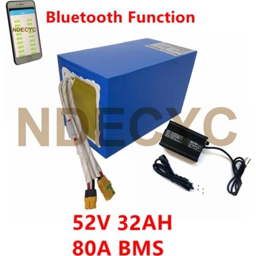 52V 32AH 80A BMS Ebike Rectangle Lithium Battery Pack with 58.8V 4A Charger for 2000W-5000W Ebike Kit With Bluetooth Function